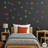 Vinilo gamer de pared con formas inspiradas en videojuegos para habitación infantil y juvenil