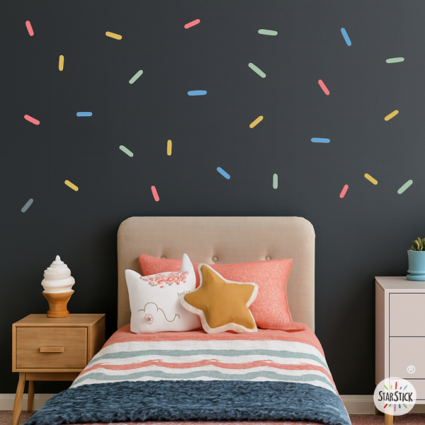 Vinilos decorativos de pared tiras de confeti Candy en colores vivos para decoración infantil y juvenil.