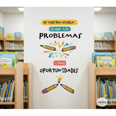 Vinilo mural educativo para colegios con frase motivacional sobre oportunidades