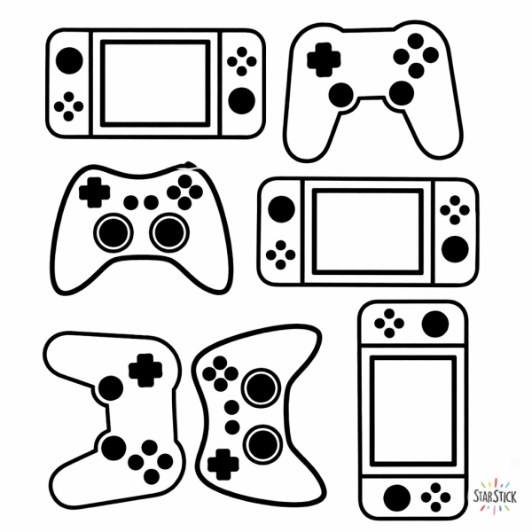 Gamer wall decal with colorful console controllers for teen bedroom gaming setup