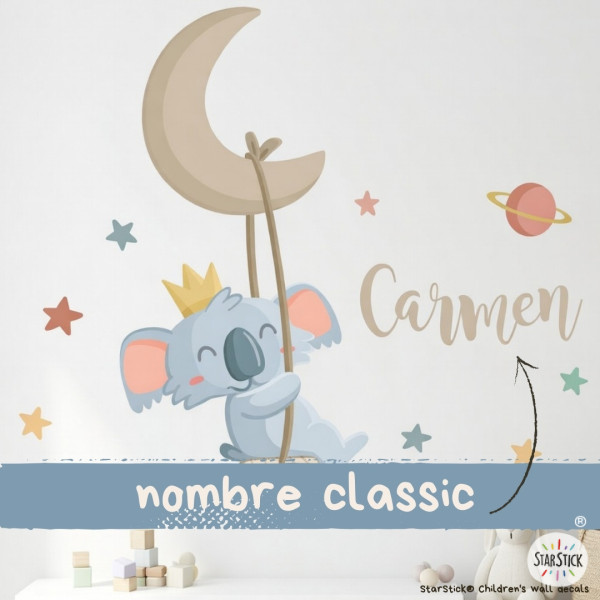 Sticker pared infantil koala columpio sobre luna decoración habitación bebé