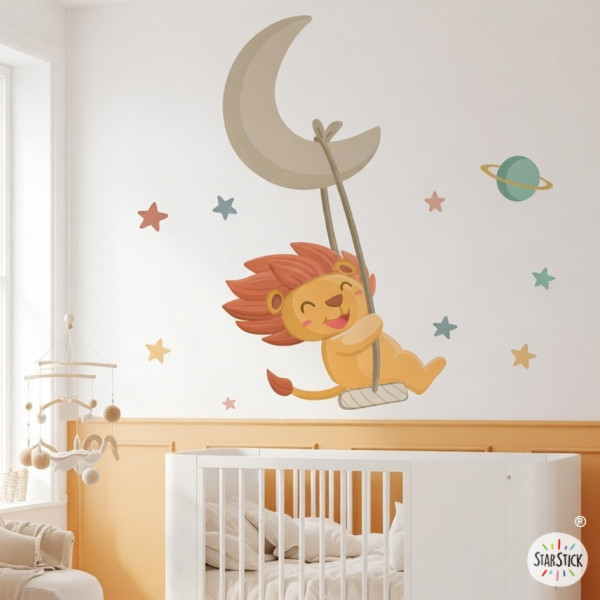vinilo bebe facil colocar leon luna pegatinas pared habitacion bebe