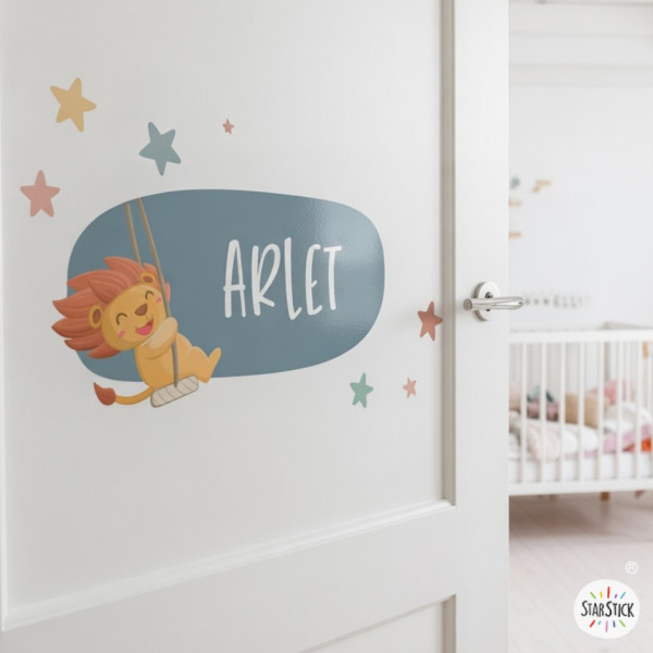 personalized kids wall decal name lion moon swing