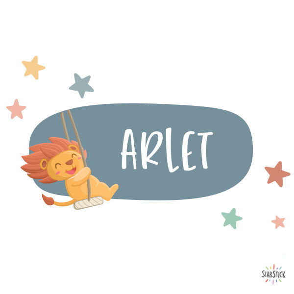 sticker mural enfant lion balançoire lune personnalisé
