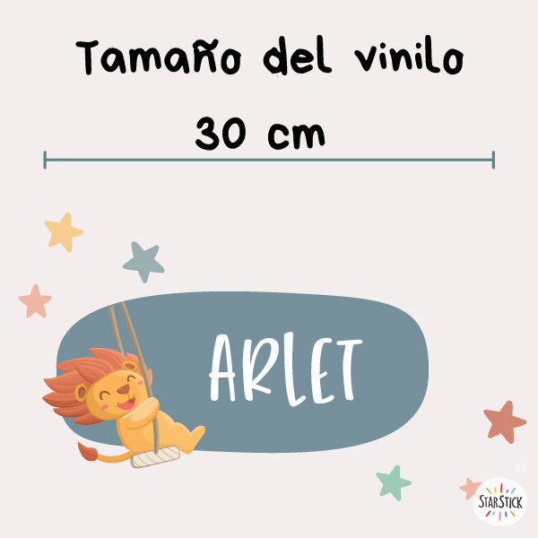 vinil infantil personalitzat amb nom lleó lluna gronxador