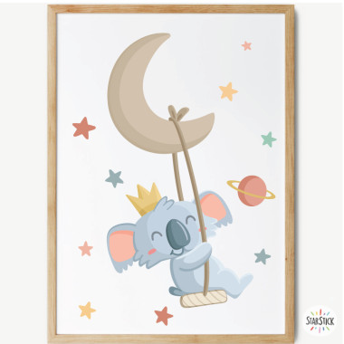 tableau enfant personnalisé prénom koala lune balançoire décoration chambre bébé