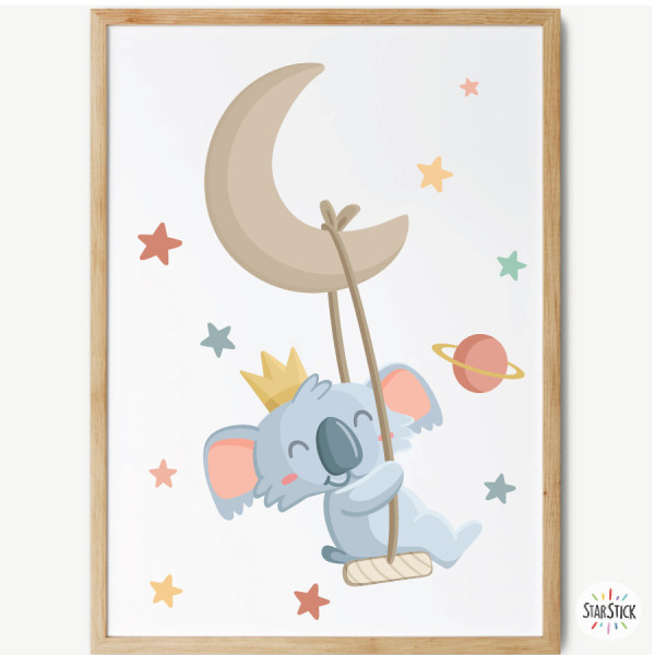 personalized kids wall art name koala moon swing baby room decoration