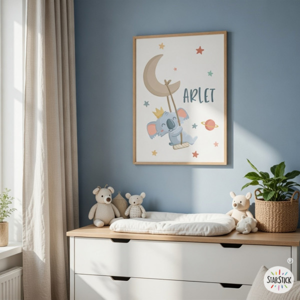 quadre infantil personalitzat amb nom koala lluna gronxador decoració habitació nadó