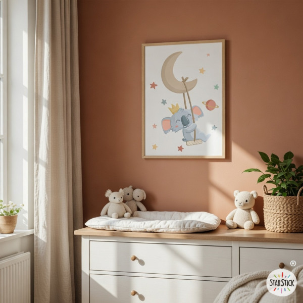 personalized kids wall art name koala moon swing baby room decoration