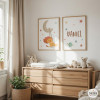 Pack of 2 personalized kids’ wall art pieces with name – Lion on the moon with swing for baby room