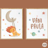 Pack of 2 personalized kids’ wall art pieces with name – Lion on the moon with swing for baby room