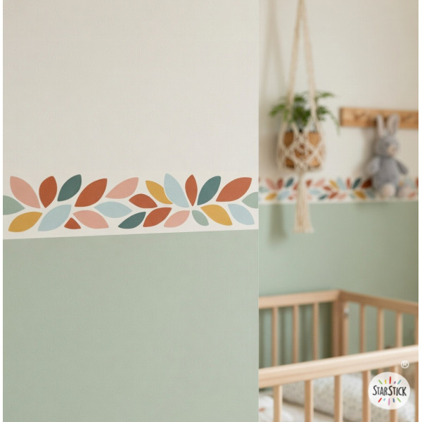 Frise adhésive enfant feuilles multicolores pour décorer les chambres de bébé