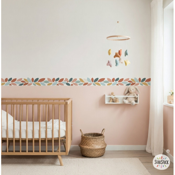 Frise adhésive enfant feuilles multicolores pour décorer les chambres de bébé