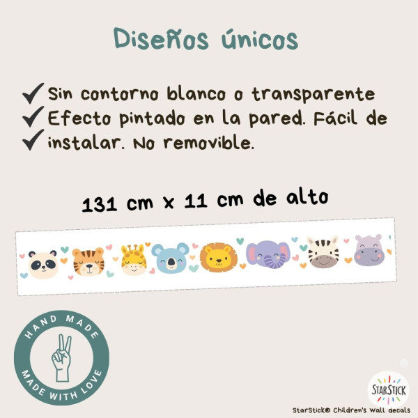 Frise décorative avec visages d’animaux pour chambre de bébé, vinyle autocollant