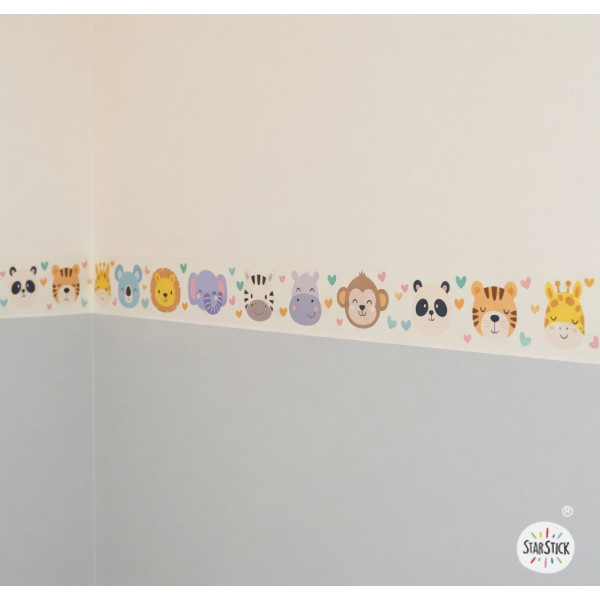 Frise décorative avec visages d’animaux pour chambre de bébé, vinyle autocollant