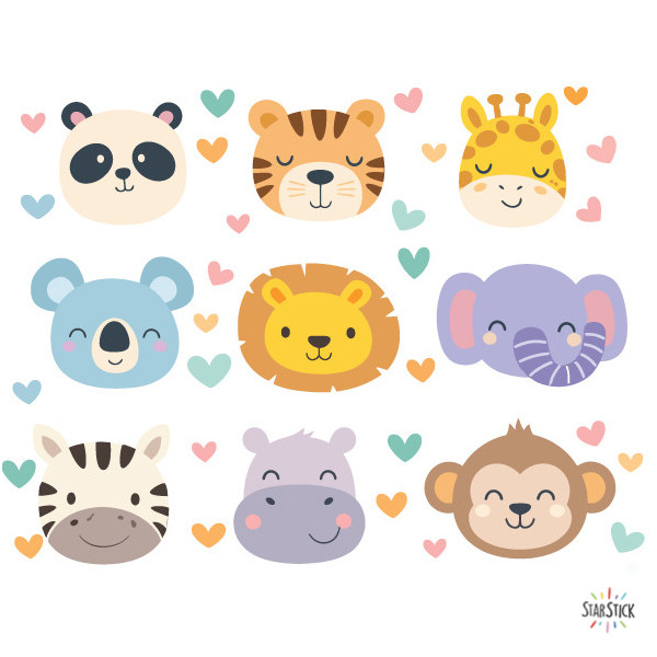Frise décorative avec visages d’animaux pour chambre de bébé, vinyle autocollant