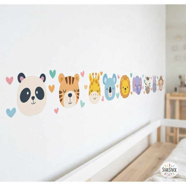 Cenefa decorativa con caras de animales para habitaciones de bebé, vinilo autoadhesivo infantil
