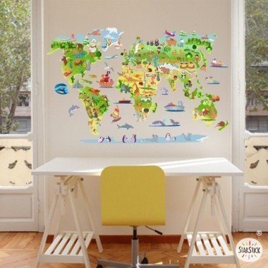 Vinil infantil Mapa mundi dibuixos