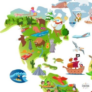 Sticker mural enfant Carte du monde des dessins