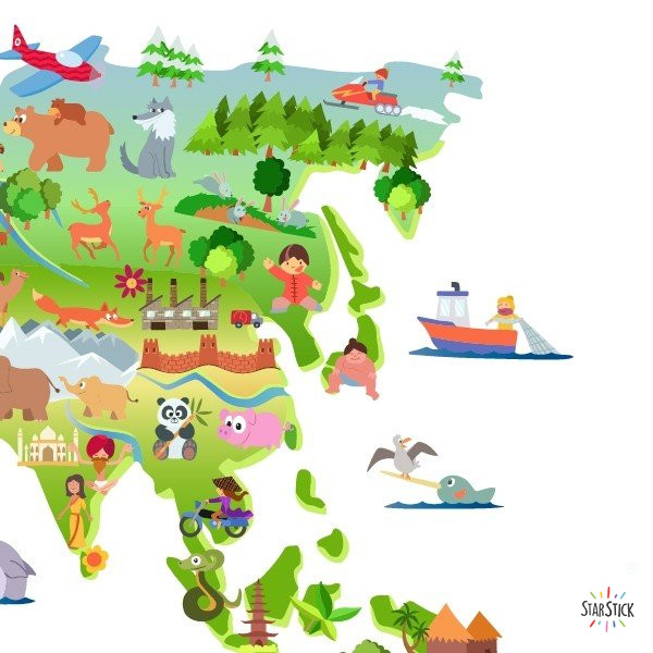 Sticker mural enfant Carte du monde des dessins
