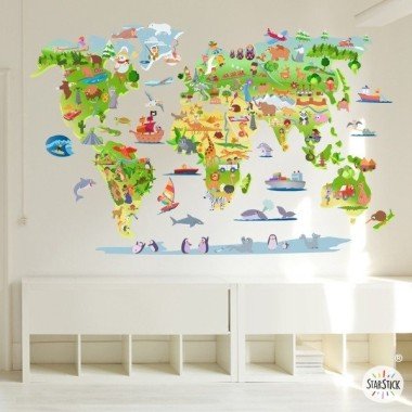 vinyles pour enfants - Carte du monde des dessins