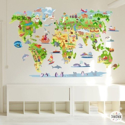 vinilos infantiles - Mapa mundi de dibujos