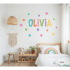 Personalized decorative vinyl with name and colorful hearts for kids’ room