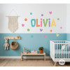 Vinil decoratiu personalitzat amb nom i cors de colors per a habitació infantil