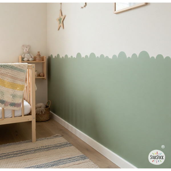 Self-adhesive half wall wallpaper with irregular waves on a modern wall