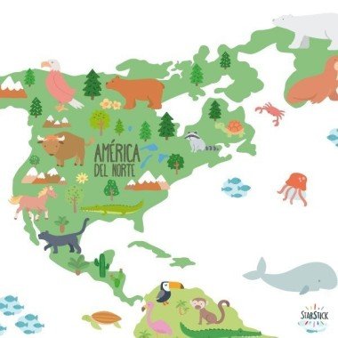 vinyles pour enfants - Carte du monde des dessins