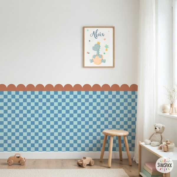 Papel adhesivo de media pared con ondas y cuadros decoración moderna