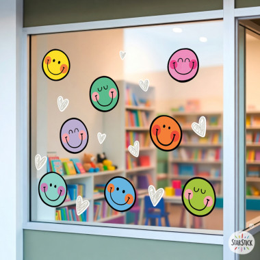 stickers for windows with colorful emojis, ideal for children's and school decoration