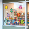 Vinilo para cristales con emojis de colores, ideal para decoración infantil y escolar