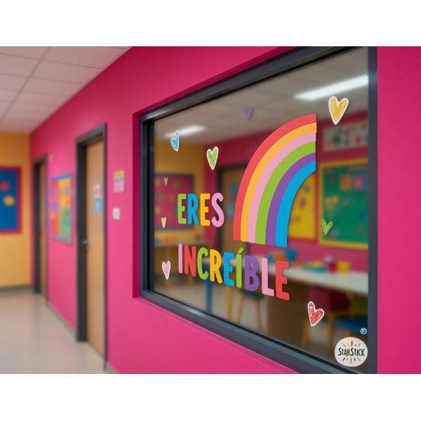 Vinil decoratiu per a finestres amb la frase “Ets increïble”, ideal per a la decoració escolar.