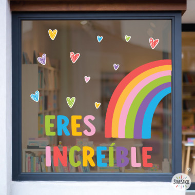 Sticker décoratif pour fenêtres avec la phrase « Tu es incroyable », idéal pour la décoration scolaire.