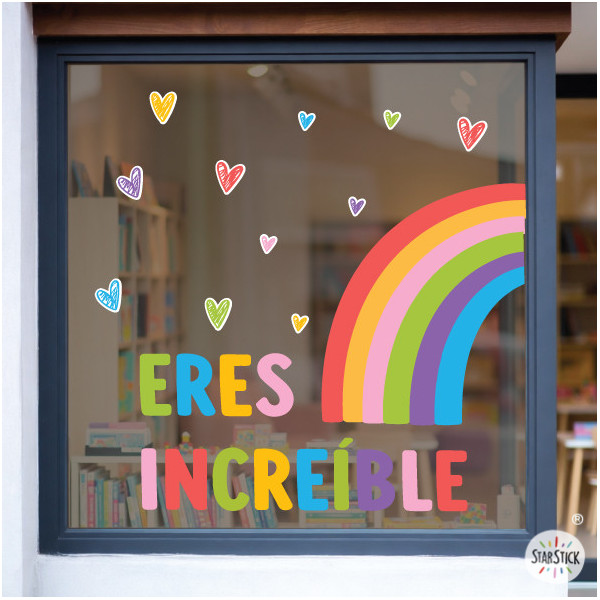 Vinilo decorativo para ventanas con la frase Eres increíble, decoracion escolar