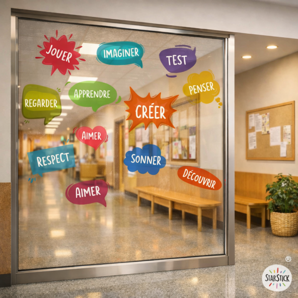 Decorative window decals with motivational quotes – educational decoration for classrooms