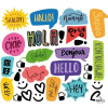 Vinil per a vidres amb “Hola” en diversos idiomes per a centres educatius.