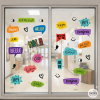 Vinil per a vidres amb “Hola” en diversos idiomes per a centres educatius.