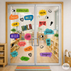 Window sticker with “Hello” in multiple languages for schools.