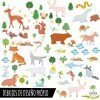 Carte du monde avec dessins d'animaux - Tons gris - Stickers muraux déco