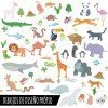 Carte du monde avec dessins d'animaux - Tons gris - Stickers muraux déco