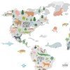 Carte du monde avec dessins d'animaux - Tons gris - Stickers muraux déco