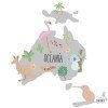 Carte du monde avec dessins d'animaux - Tons gris - Stickers muraux déco