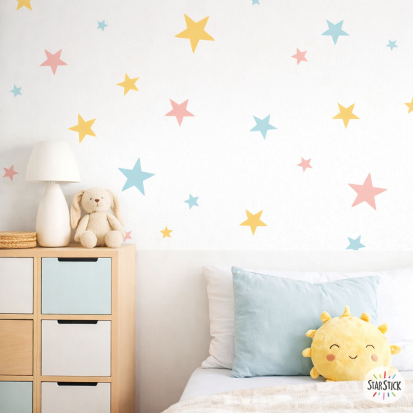 Papel pintado infantil autoadhesivo con estrellas, vinilo decorativo personalizable para habitaciones infantiles.