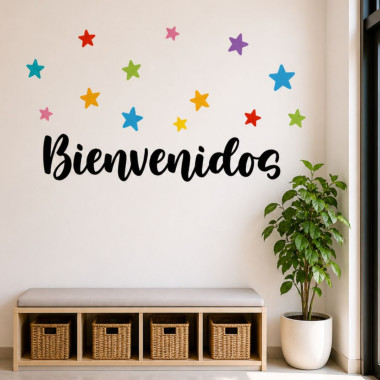 Pegatinas educativas de bienvenida con estrellas de colores para decorar aulas y pasillos de centros educativos
