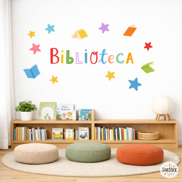 Sticker décoratif pour bibliothèques scolaires avec le mot “Bibliothèque” pour décoration enfant