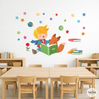 Pequeño príncipe y zorro leyendo - Vinilos para colegios y bibliotecas