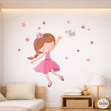 Vinilos niña princesa con pajarito para habitación niña