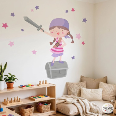 Sticker mural fille pirate...